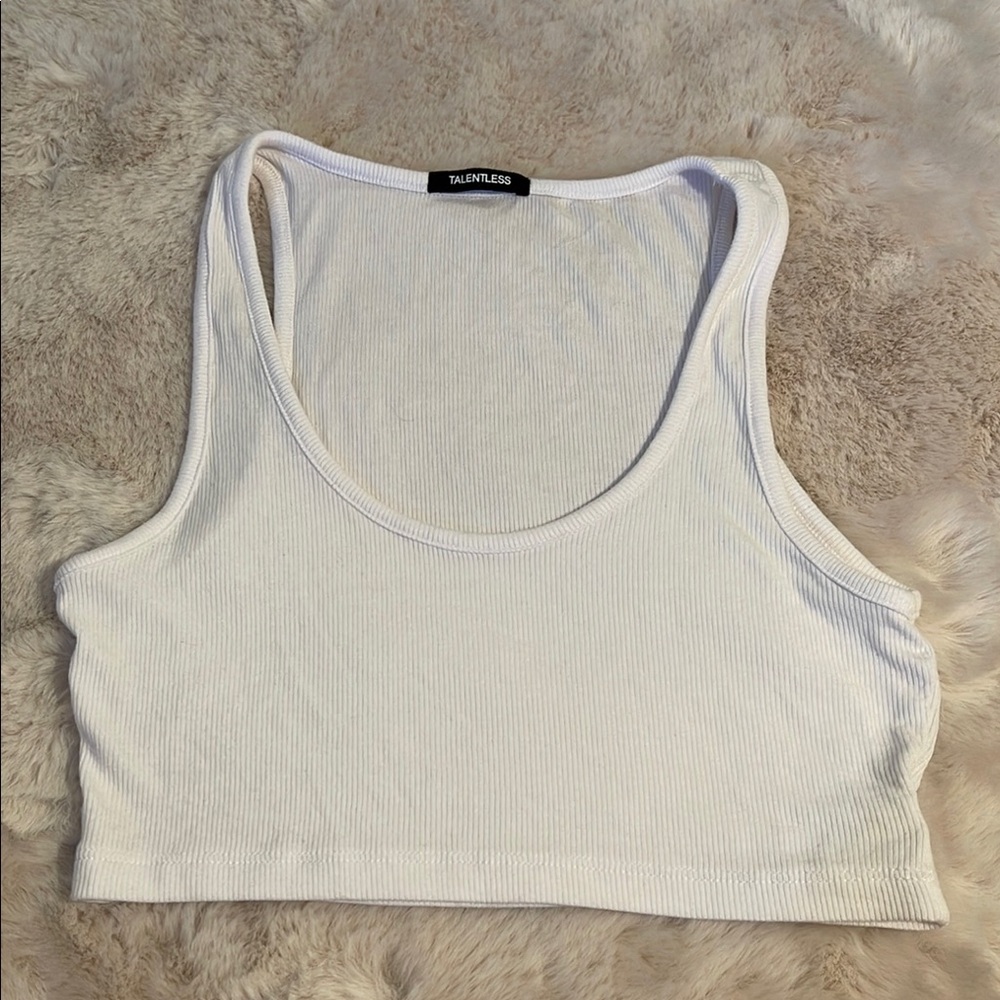 Talentless White Ribbed Crop Top